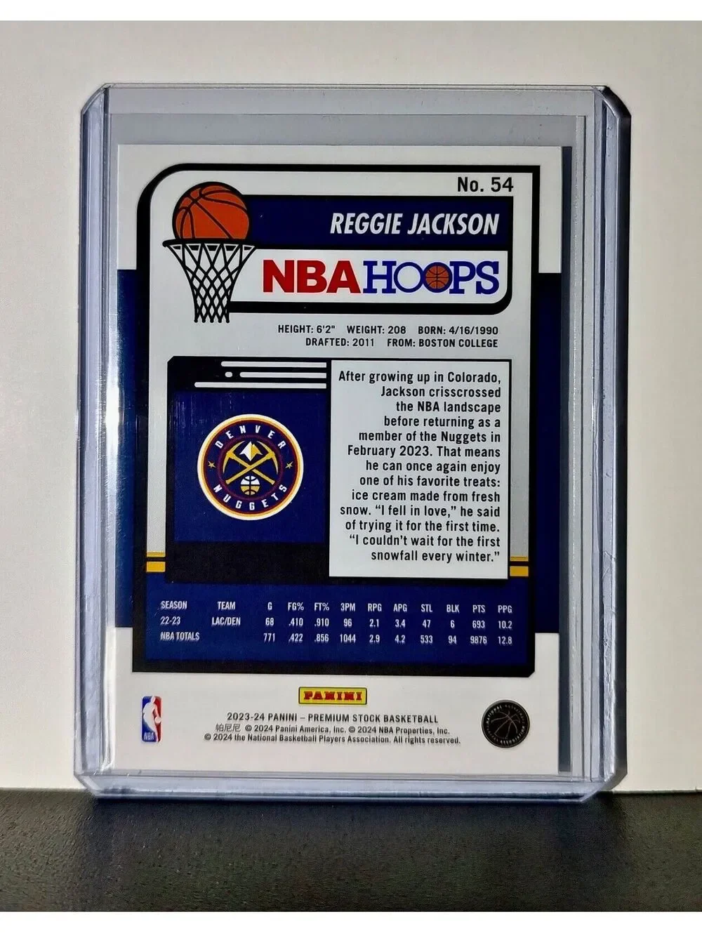 Reggie Jackson 2023-24 Panini Premium Stock NBA Hoops #54 Card Denver Nuggets